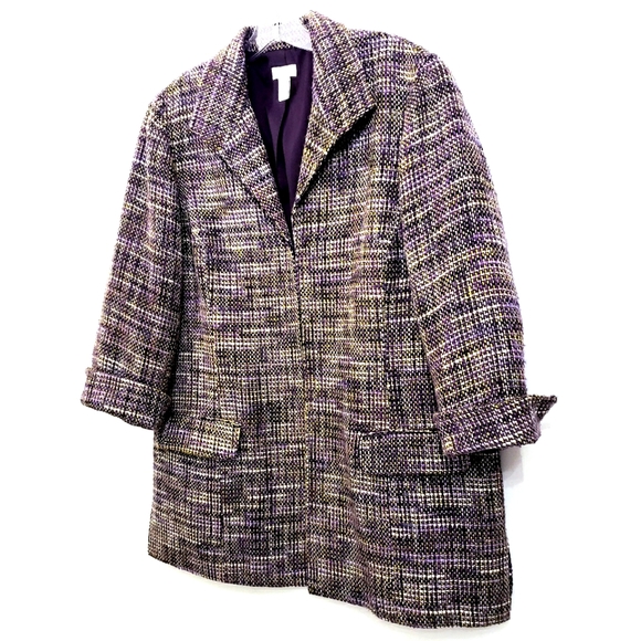 CHICOS Tweed Longline Plum/Green/Silver Metalic Blazer / Jacket - Picture 16 of 16
